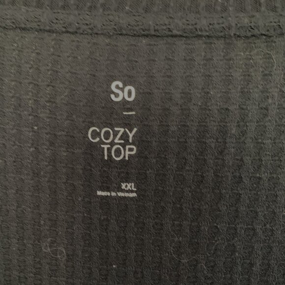 So Cozy Waffle Knit Top V-Neck Thermal Pullover Long Sleeve Black Size XXL - Picture 3 of 5